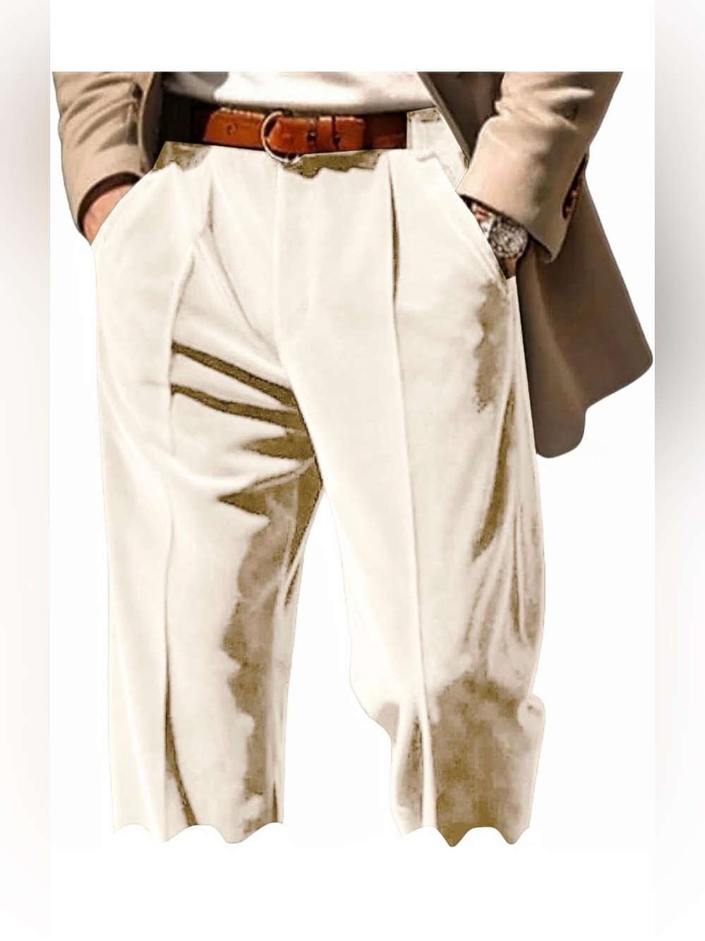 Men's Velvet Cream Pleated Dress Pants